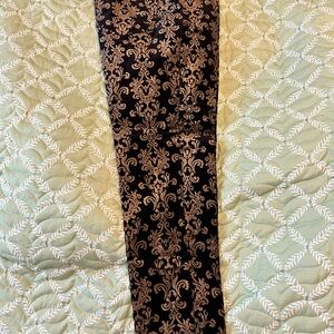 Boston Proper Velvet Baroque Print Stretch Leggings - Black and Gold XS